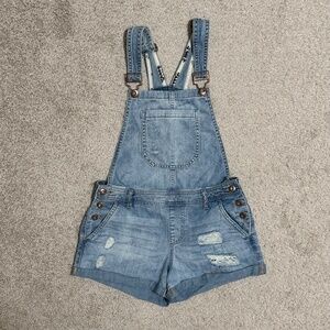 Forever 21 Light Wash Denim Overall Shorts